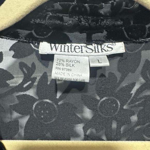 WinterSilks Black Burnout Velvet Floral Blouse Size Large Bohemian Festival - Picture 4 of 5
